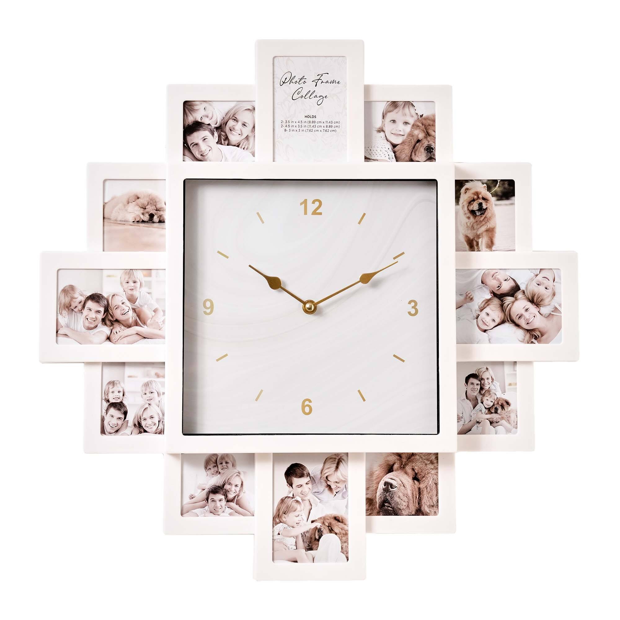 American Art Decor Picture Frame Collage Clock 12 Photo Display Slots White, 20" x 20"